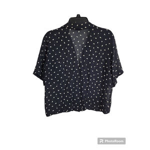 Basler Sport White Print Navy Poly Top Blouse 36